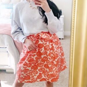 J. CREW Orange White Tie Front Rose Print Skirt 6